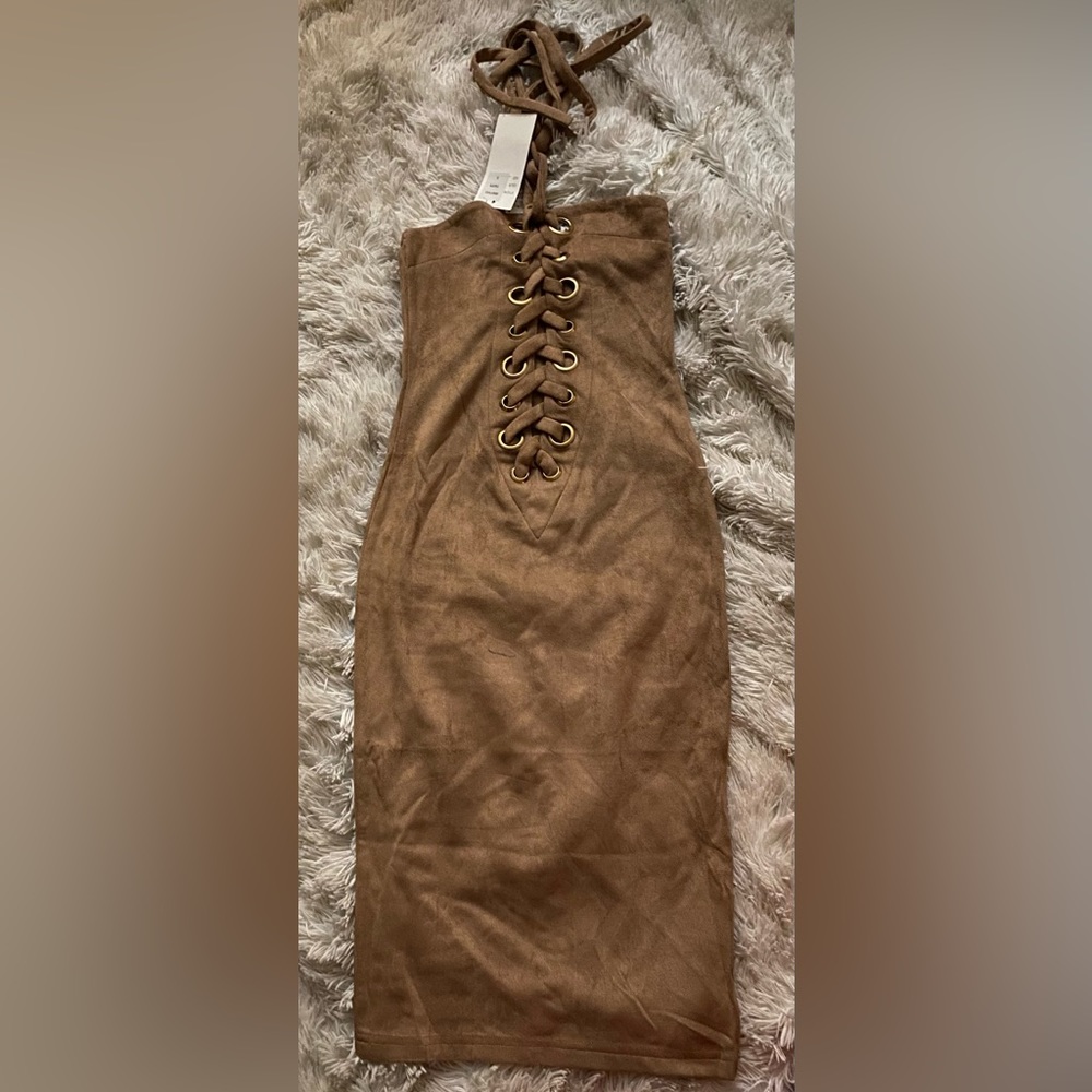 Lace up brown suede dress